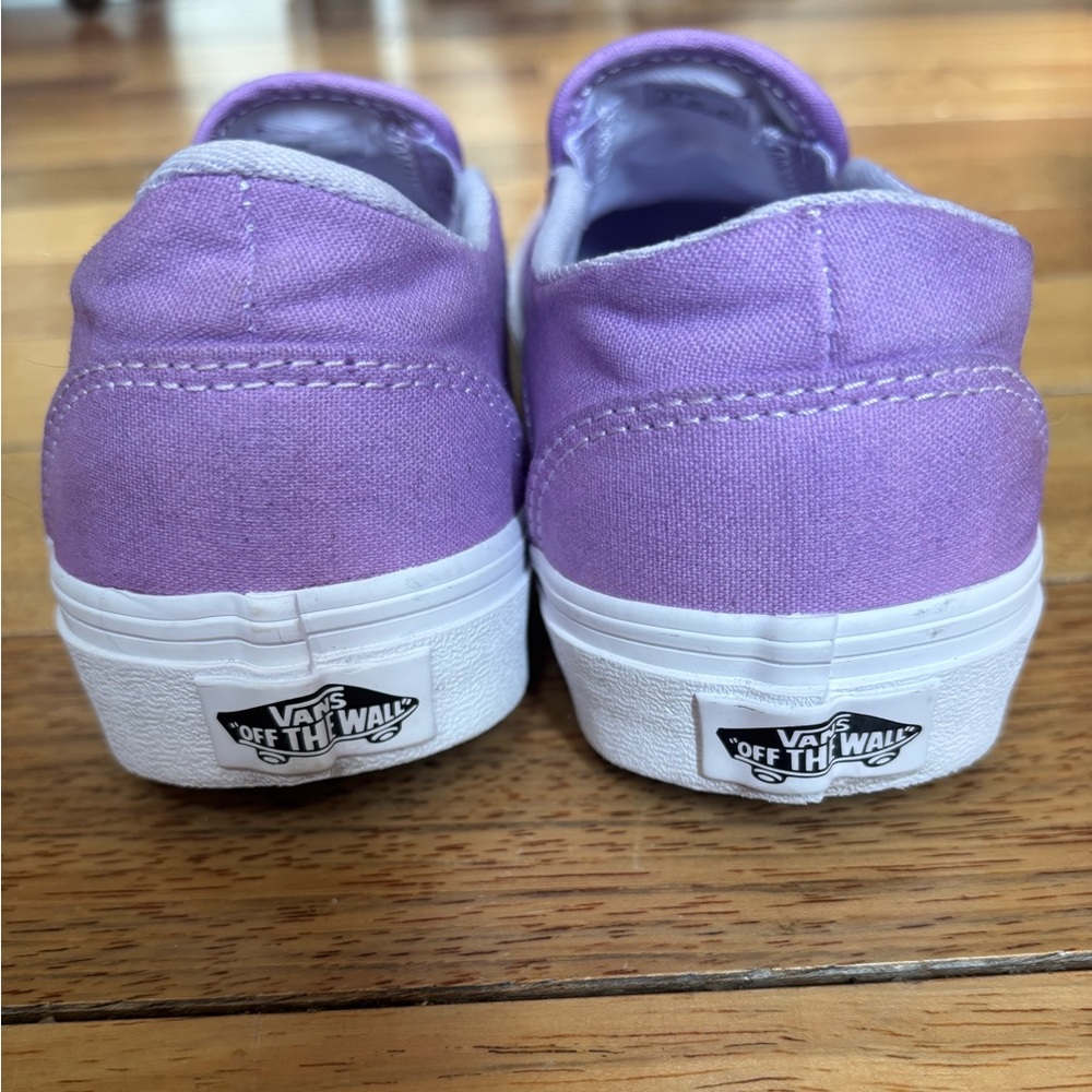 purple custom vans off the wall